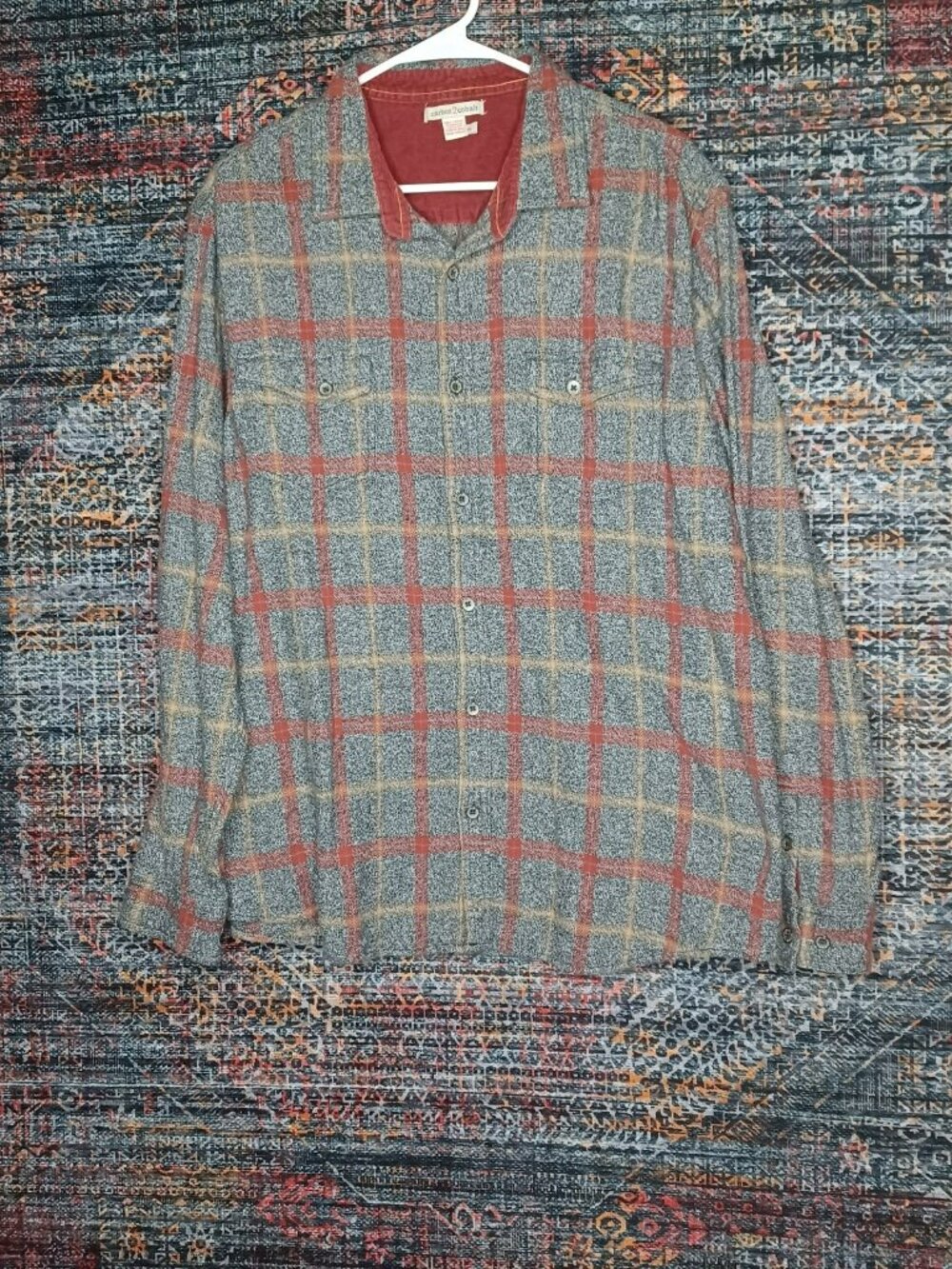 Carbon 2 Cobalt mens gray red mustard plaid flannel shirt XL